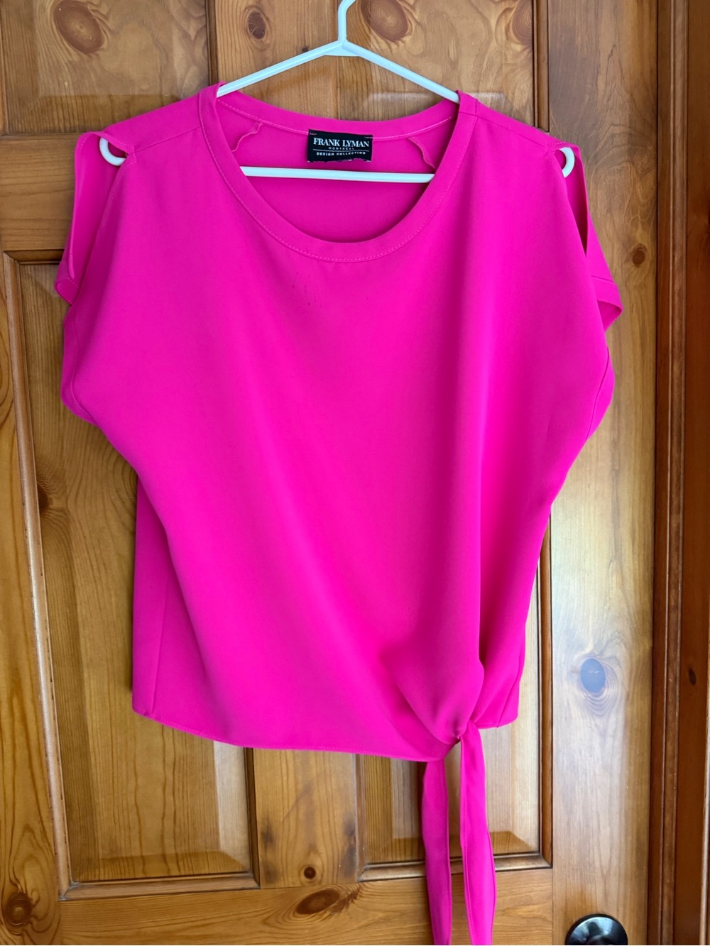 Frank Lyman Design Vibrant Hot Pink Cold-Shoulder Tie-Hem Blouse